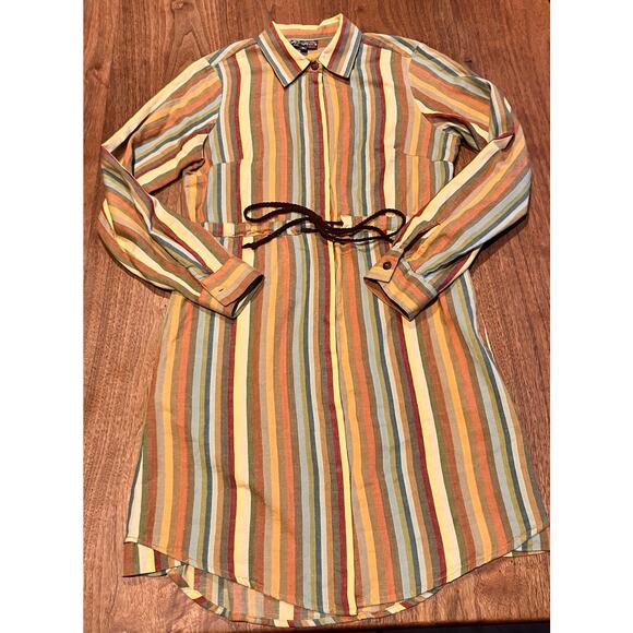 J. Gee Dress Medium, Long Sleeve, Striped, Yellow Green, Knee Length, Pockets - Picture 1 of 11